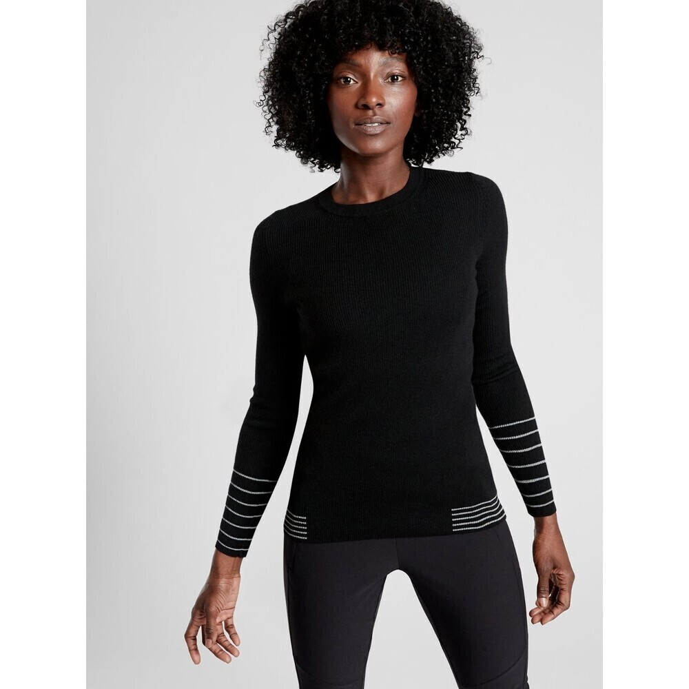 Athleta Women  Table Rock Sweater Size S  Black/Silver Wool Blend‎ Pullover